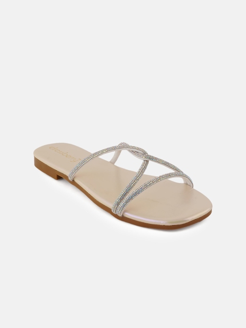 DressBerry Gold-Toned Embellished Open Toe Flats - Image 3