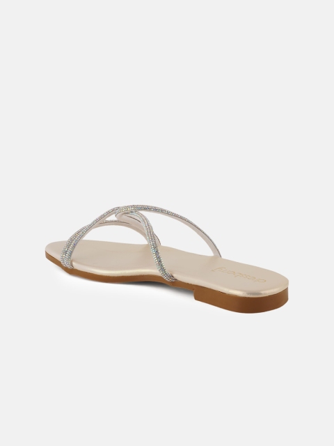 DressBerry Gold-Toned Embellished Open Toe Flats - Image 4