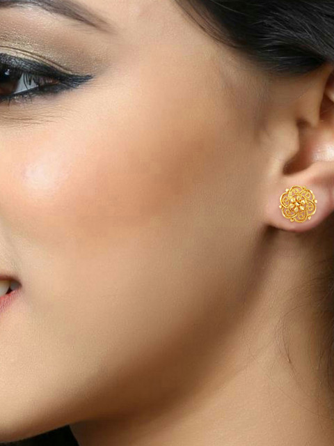 Vighnaharta Gold-Plated Floral Studs Earrings - Image 2