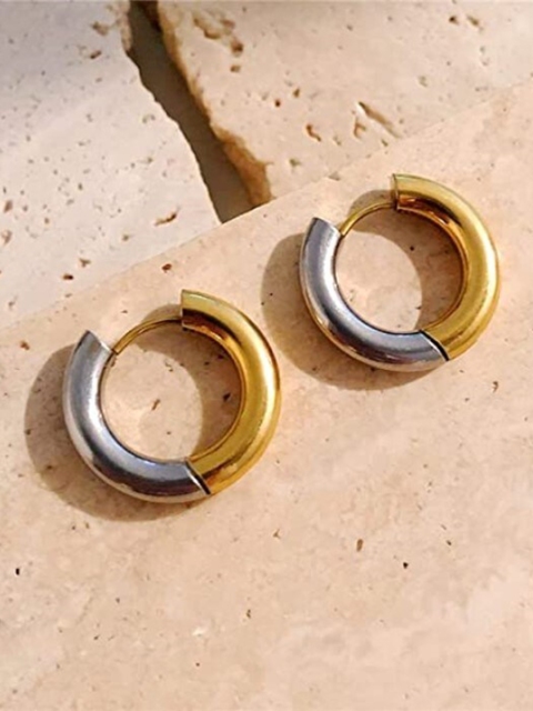 VIEN Gold-Silver-Plated Circular Hoop Earrings - Image 3