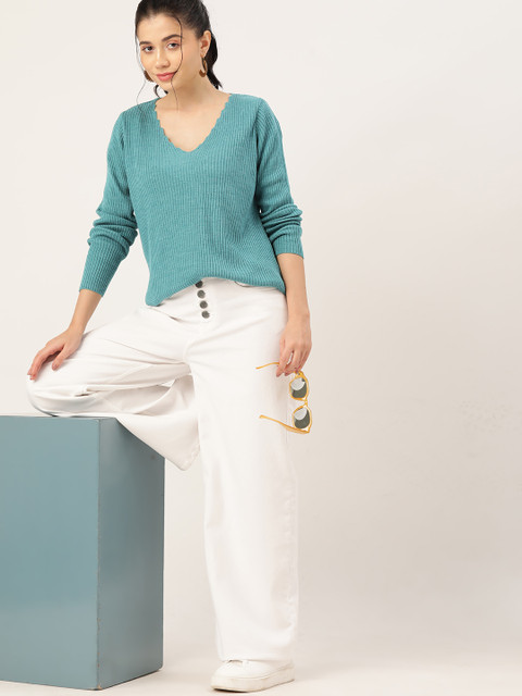 DressBerry Women V-Neck Ribbed Pullover