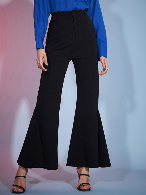 SASSAFRAS Women Black Flared High-RiseTrousers