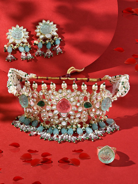 Zaveri Pearls Gold-Plated Kundan-Studded & Beaded Jewellery Set