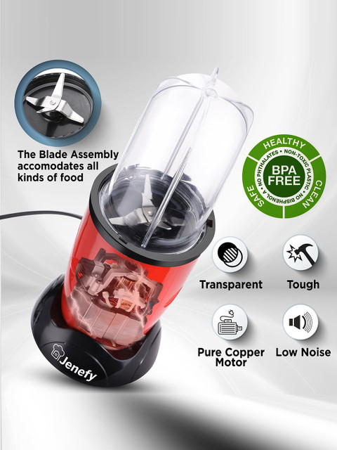 Jenefy Red Bullet Mixer Grinder Blender 400 W - Image 3