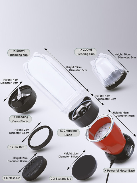 Jenefy Red Bullet Mixer Grinder Blender 400 W - Image 5