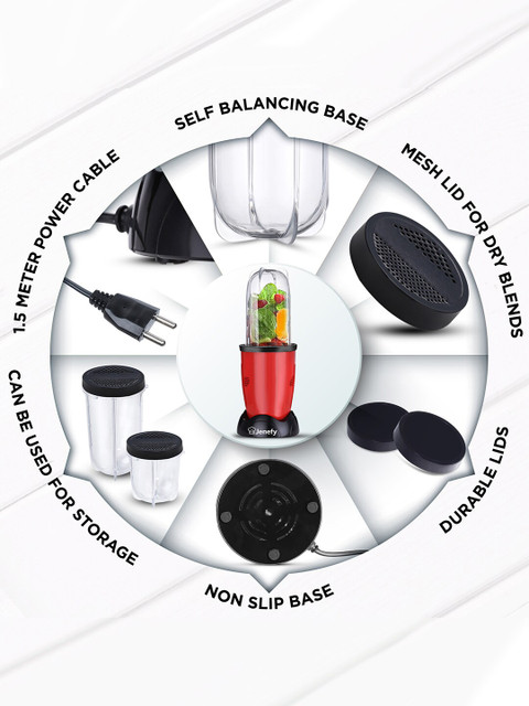 Jenefy Red Bullet Mixer Grinder Blender 400 W - Image 4