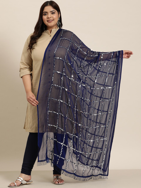 Sztori Embroidered Silk Chiffon Dupatta With Mirror Work - Image 2