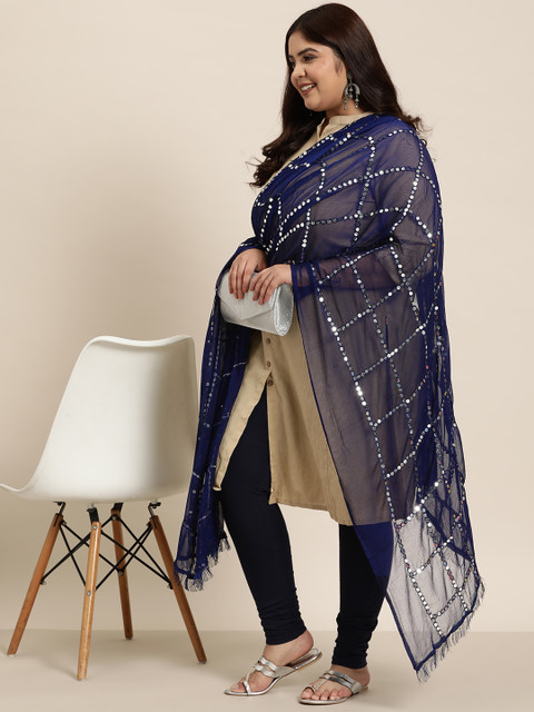 Sztori Embroidered Silk Chiffon Dupatta With Mirror Work - Image 3