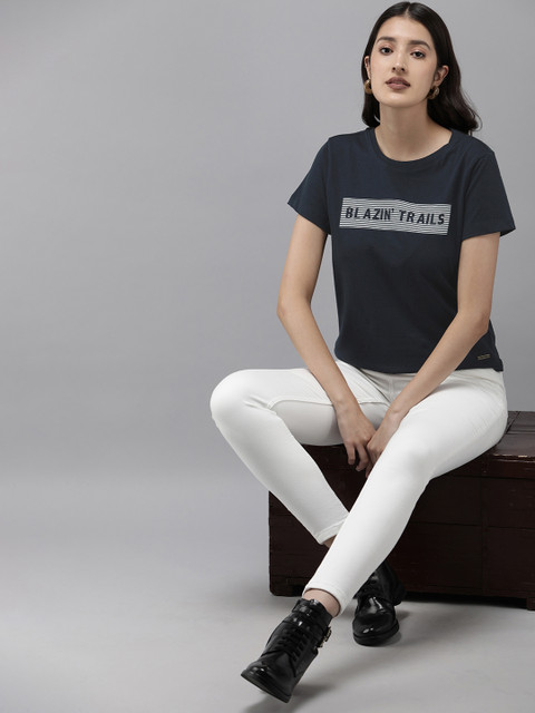 Roadster Pure Cotton Typography Printed Casual T-shirt