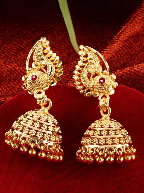 MEENAZ Gold-Plated Peacock Shaped Jhumkas Earrings