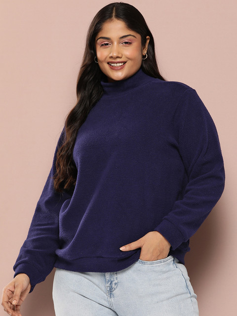 Sztori Plus Size High Neck Fleece Sweatshirt