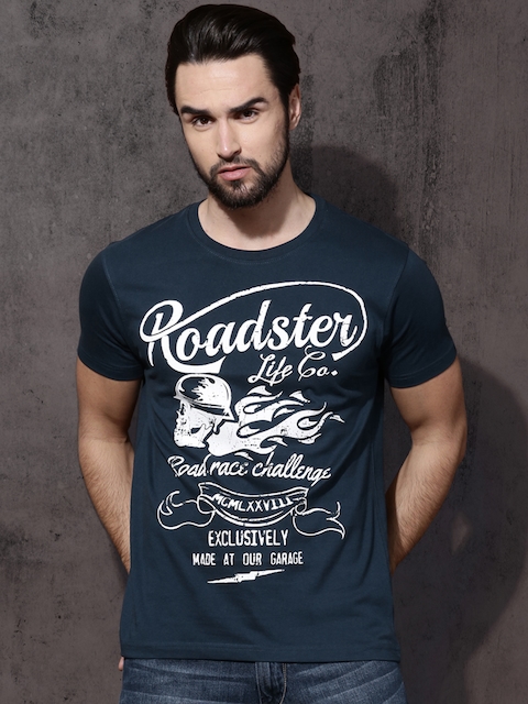 Roadster Men Navy Blue Printed Round Neck T-Shirt