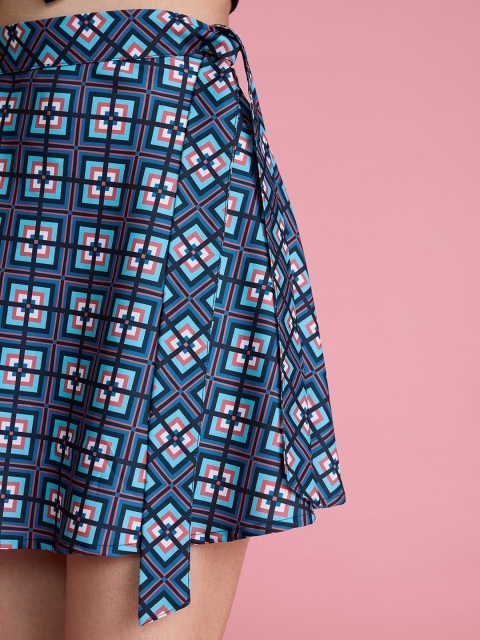 20Dresses Women Blue, White And Peach Geometric Printed High Waist Flared Mini Skirts - Image 5