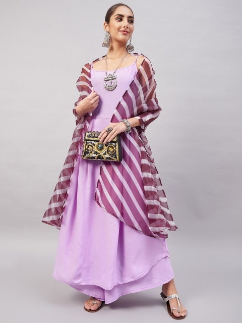 InWeave Purple & White Striped Organza Dupatta - Image 3