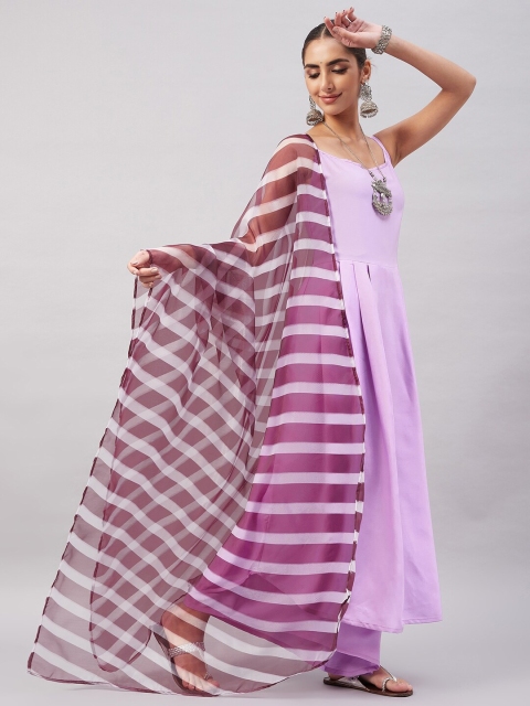 InWeave Purple & White Striped Organza Dupatta - Image 2