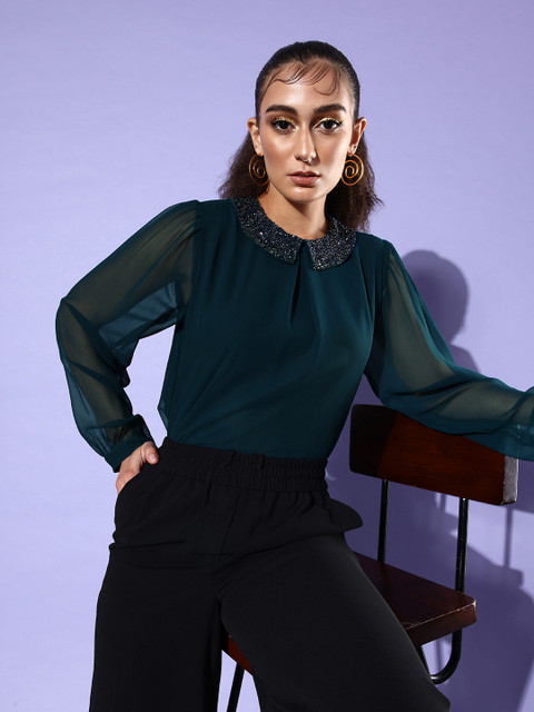 QUIERO Puff Sleeve Georgette Top