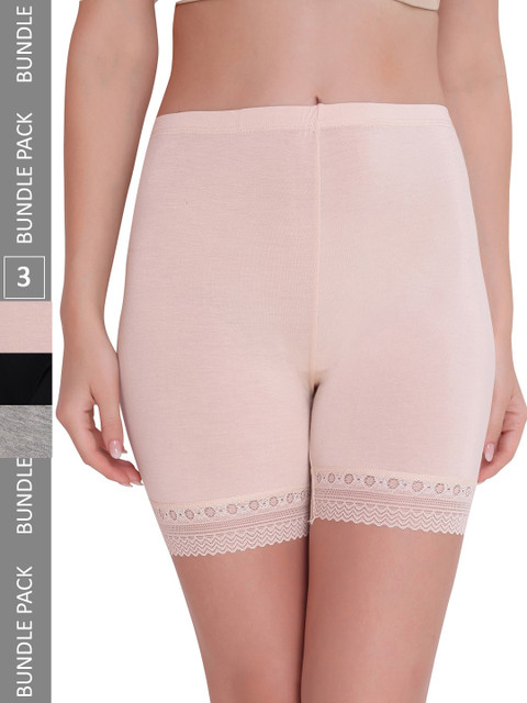 PLUMBURY Women Pack Of 3 Mid-Rise Cycling Shorts