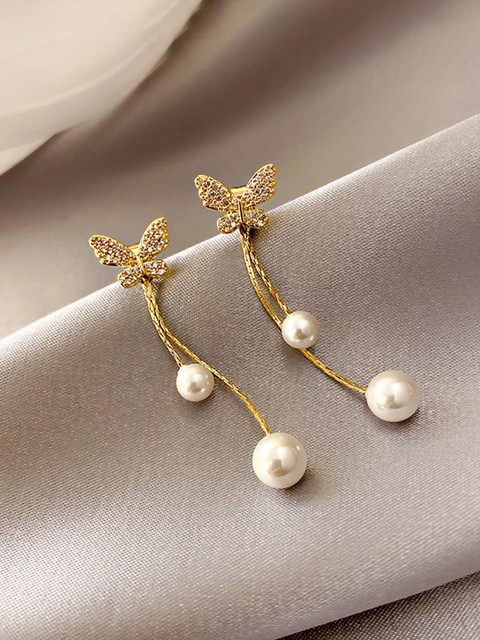 Jewels Galaxy Gold Plated Contemporary American Diamond Drop Earrings