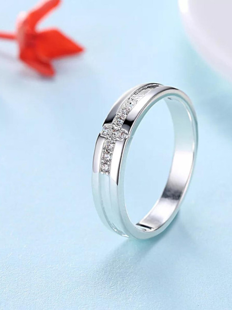 MYKI Silver-Plated CZ-Studded Adjustable Finger Ring