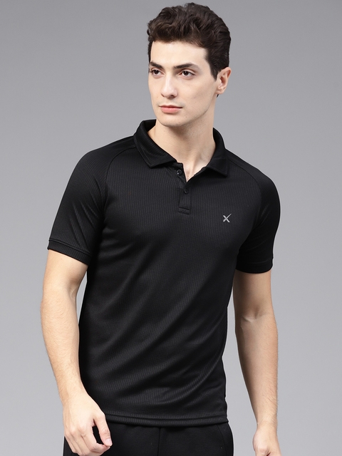 HRX by Hrithik Roshan Men Black Advanced Rapid Dry Raglan Polo Collar T-shirt