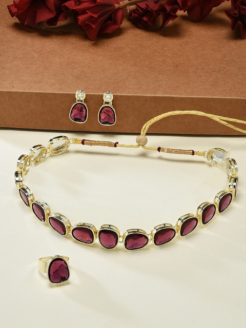 Zaveri Pearls Gold-Plated Stone-Studded Jewellery Set & Finger Ring