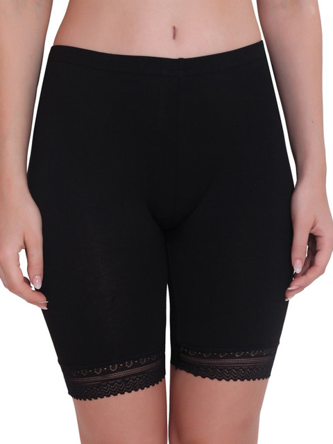 PLUMBURY Women Mid-Rise Under Dress Shorts With Lace Edge