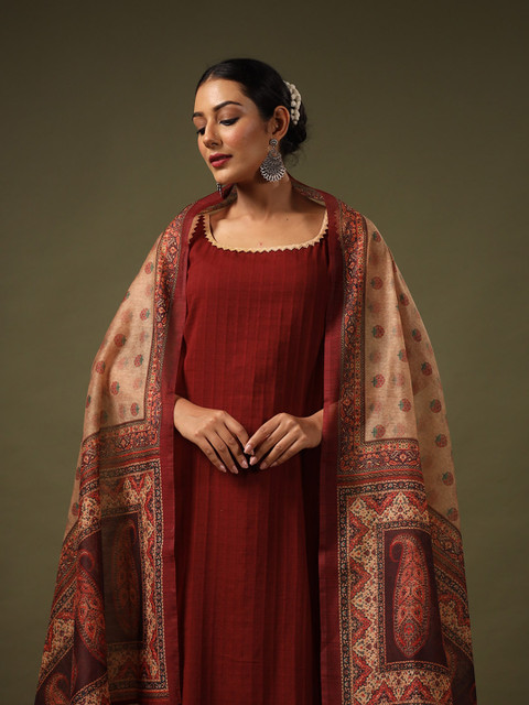 anayna Women Pure Cotton Kurta with Trousers & With Dupatta