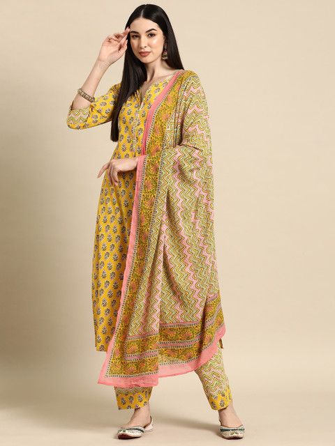 anayna Women Floral Printed Pure Cotton Kurta with Salwar & With Dupatta