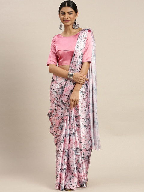 DIVASTRI Floral Printed Satin Saree