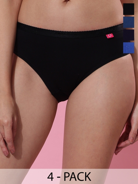 Dollar Missy Pack of 4 Combed Cotton Solid Outer Elasticated Hipster Briefs