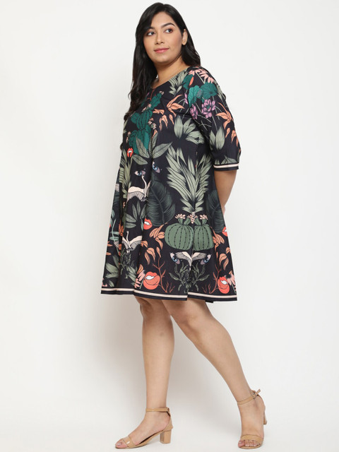 Amydus Plus Size Floral Printed A-Line Dress - Image 4