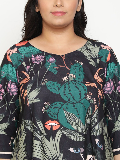 Amydus Plus Size Floral Printed A-Line Dress - Image 2