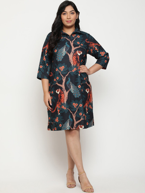 Amydus Plus Size Conversational Print Shirt Dress - Image 6