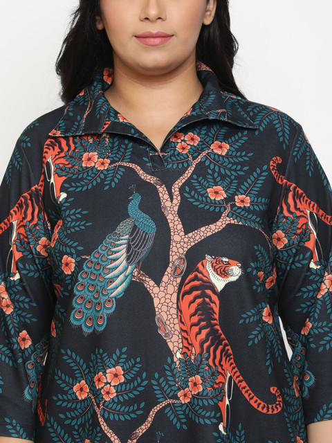 Amydus Plus Size Conversational Print Shirt Dress - Image 2