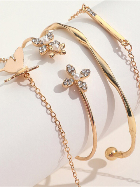 Shining Diva Fashion Women Set Of 4 Crystals Gold-Plated Link Bracelet