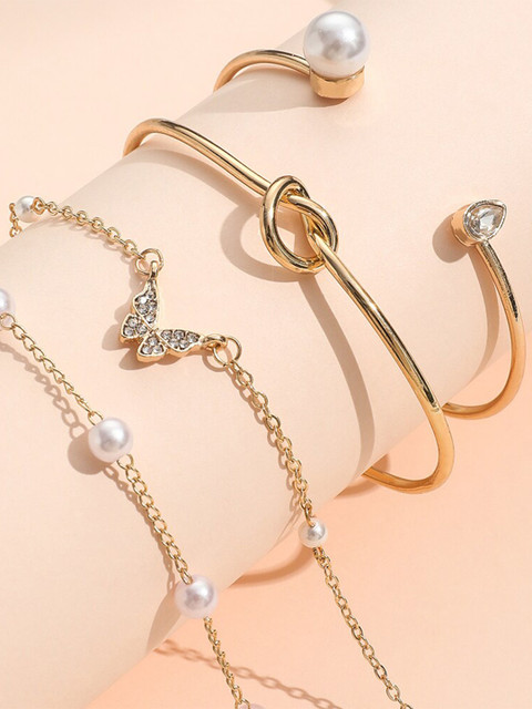 Shining Diva Fashion Women Set Of 4 Crystals Gold-Plated Link Bracelet