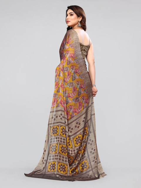 MIRCHI FASHION Mustard & Rust Floral Printed Saree - Image 3