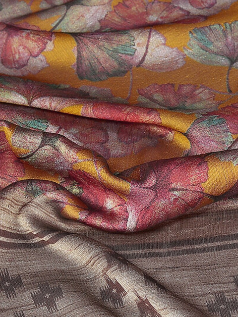 MIRCHI FASHION Mustard & Rust Floral Printed Saree - Image 6