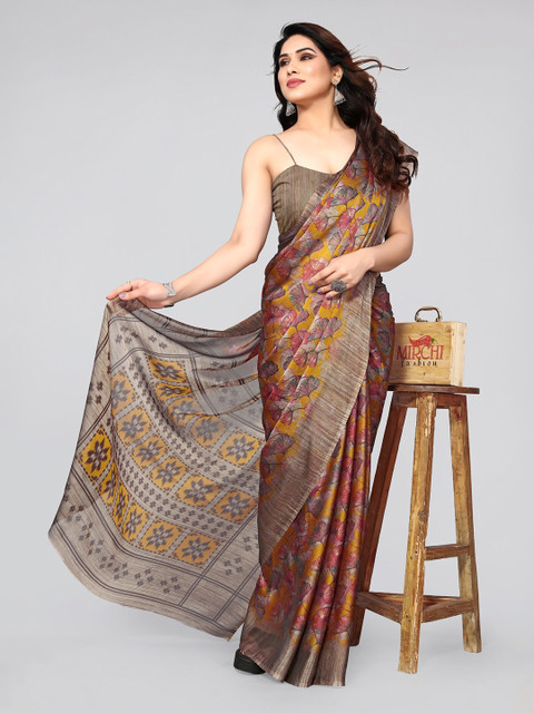 MIRCHI FASHION Mustard & Rust Floral Printed Saree - Image 4