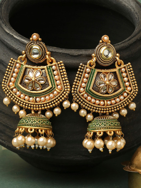 OOMPH Floral Kundan-Studded Drop Earrings