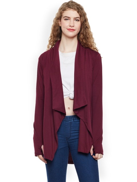 Hypernation Maroon Solid Open Front Shrug