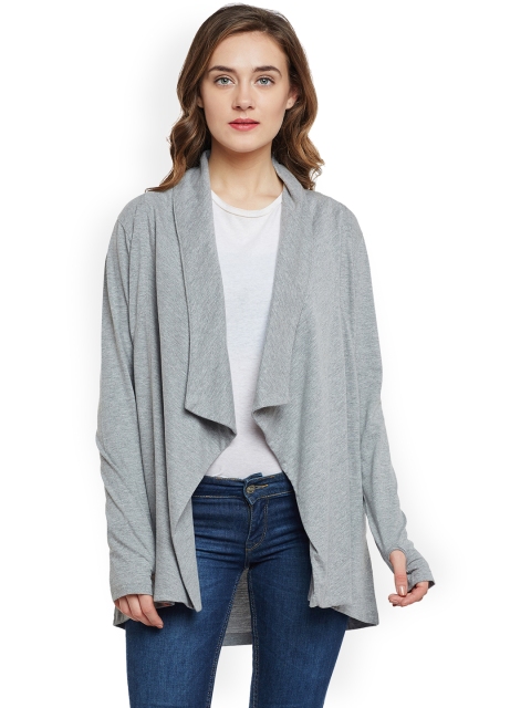 Hypernation Grey Solid Open Front Shrug