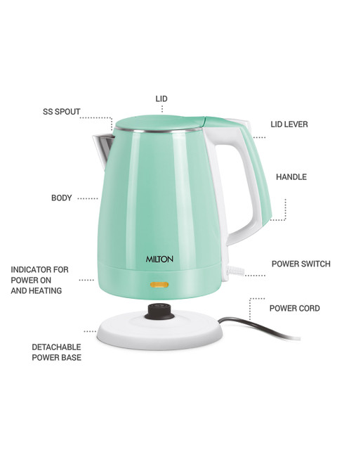 Milton Riga Light Green Stainless Steel 1500W Double Walled Electric Kettle 1.5 L - Image 6