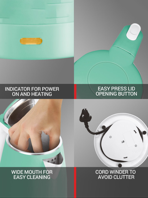 Milton Riga Light Green Stainless Steel 1500W Double Walled Electric Kettle 1.5 L - Image 4