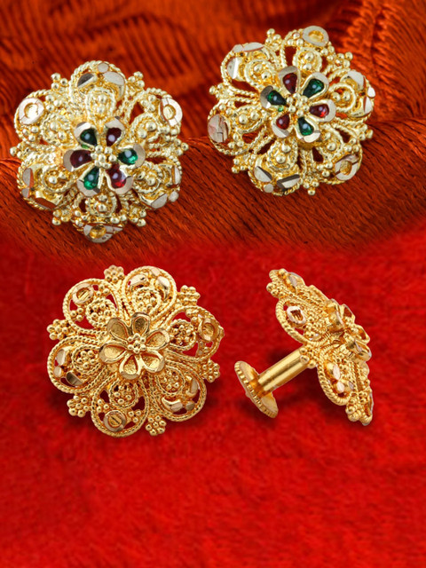 MEENAZ 2Pcs Gold-Plated Studs Earrings