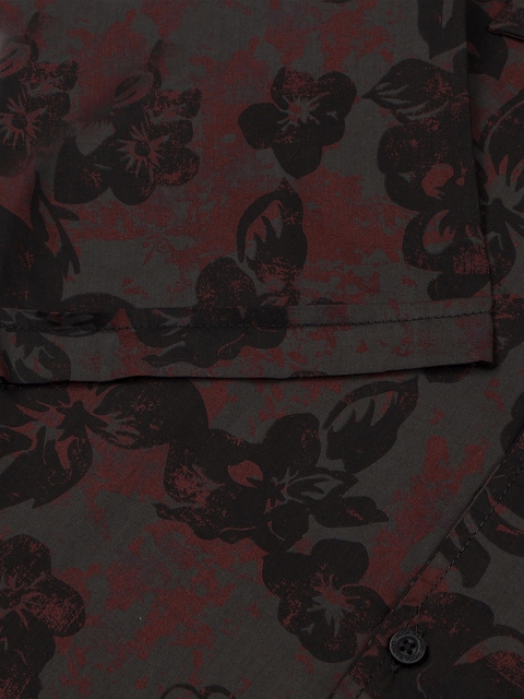 Moda Rapido Black Floral Printed Cuban Collar Slim Fit Cotton Casual Shirt - Image 7