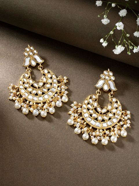 Peora Gold-Plated Kundan Contemporary Chandbalis