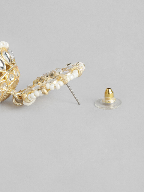 Peora Gold-Plated Pearl & Kundan Studded Contemporary Jhumkas - Image 6