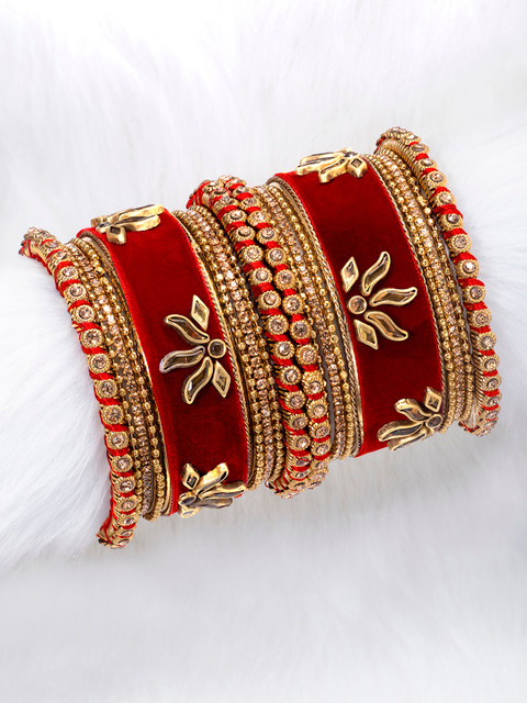 Peora Women Gold-Plated 18Pcs Kundan Studded Bangles Set
