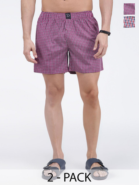 Home niche-market02 47 SPORTO Men Pack Of 2 Checked Mid-Rise Cotton Boxers SP-BOX-509-ECPBLCK-RNYCK-XL-2P
